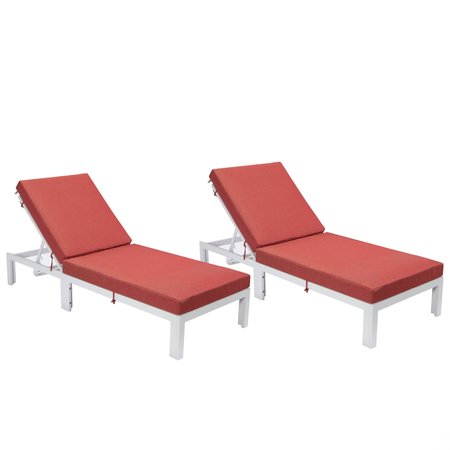 LEISUREMOD Chelsea Modern Outdoor White Chaise Lounge Chair With Red Cushions CLW-77R2